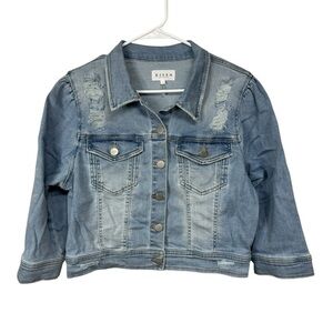 Risen Light Blue Distressed Denim Crop Jacket Large